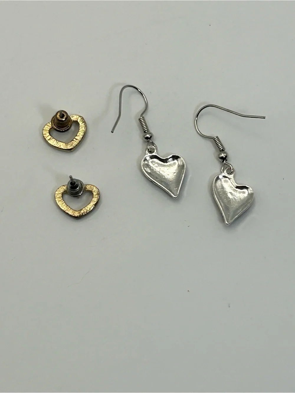 2 Pair Silver-tone Heart Earrings Blue Dangle, Crystal Studs